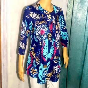 Fun Navy Blue Bright Floral Tunic Top